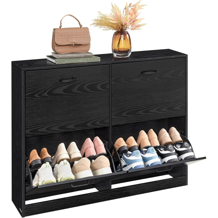 Dulap pantofi 4 clapete, compartimentare reglabila, 16-28 perechi de incaltaminte, 106x24x83 cm, negru abanos [8]