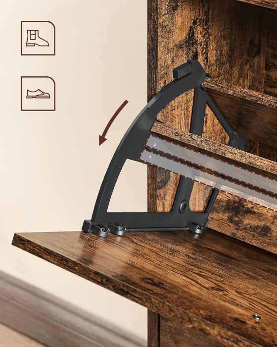 Dulap pantofi cu 2 usi rabatabile, din MDF, pentru 8-12 perechi, 60x24x84cm, maro rustic [3]