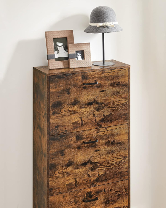 Dulap pantofi cu 3 usi rabatabile, din lemn, pentru 12-18 perechi, 60x24x120cm, maro rustic [7]