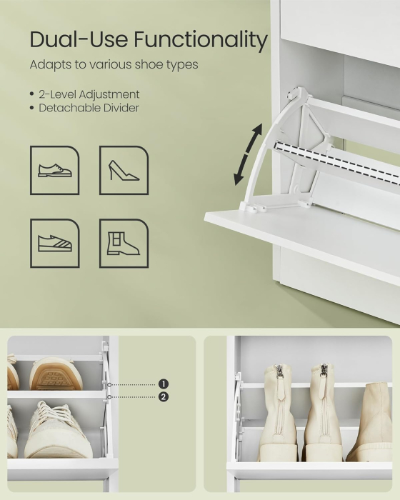 Dulap pantofi cu 3 usi rabatabile, pentru 14-18 perechi, 60x24x130 cm, alb [5]