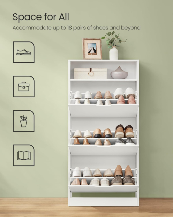 Dulap pantofi cu 3 usi rabatabile, pentru 14-18 perechi, 60x24x130 cm, alb [4]