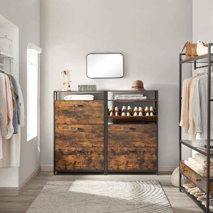 Dulap pantofi din MDF cu 3 usi basculante, pentru 15-24 perechi, 80x30x130cm, maro rustic [6]