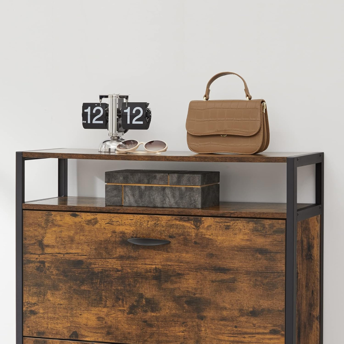 Dulap pantofi din MDF cu 3 usi basculante, pentru 15-24 perechi, 80x30x130cm, maro rustic [10]