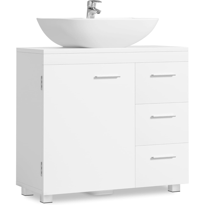 Dulap pentru baie suport lavoar, cu 3 sertare si raft reglabil, MDF, 70x30x64 cm, alb [11]