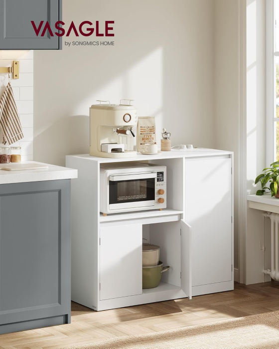 Dulap pentru bucatarie cu raft pentru cuptor cu microunde, 3 usi si rafturi reglabile, priza integrata, 90x40x90 cm, alb [5]