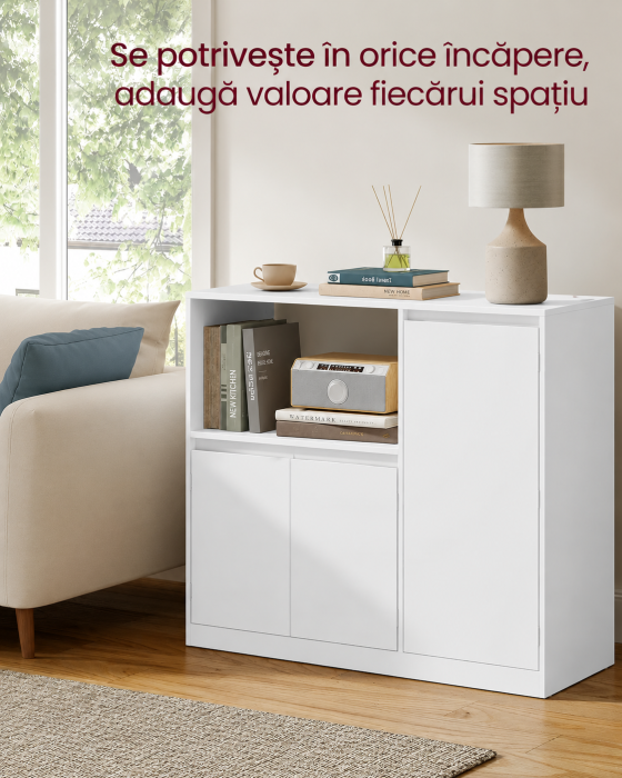 Dulap pentru bucatarie cu raft pentru cuptor cu microunde, 3 usi si rafturi reglabile, priza integrata, 90x40x90 cm, alb [4]