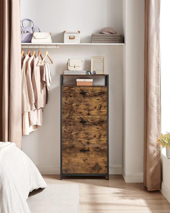 VASAGLE Dulap pentru pantofi cu 3 usi rabatabile, despartitoare interioare, pentru 15-18 perechi, 60x30x130cm, maro rusic si negru [2]