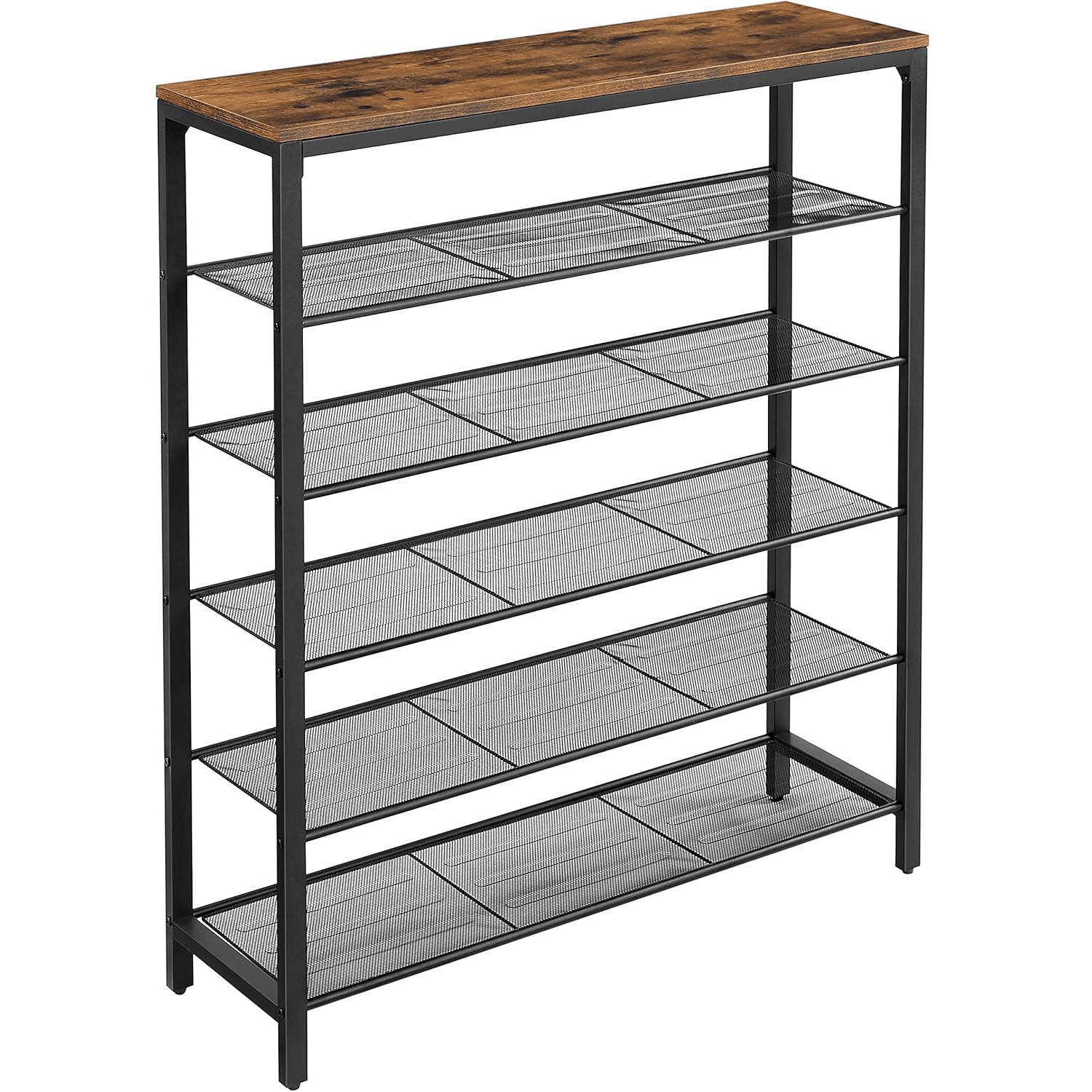 VASAGLE Etajera pantofi cu 5 rafturi si polita superioara, 100x30x110 cm, maro rustic [1]