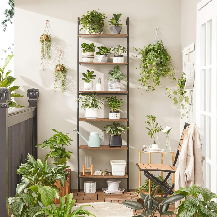 VASAGLE Etajera tip scara 6 rafturi, PAL si cadru metalic, 60x30x205 cm, maro rustic [6]