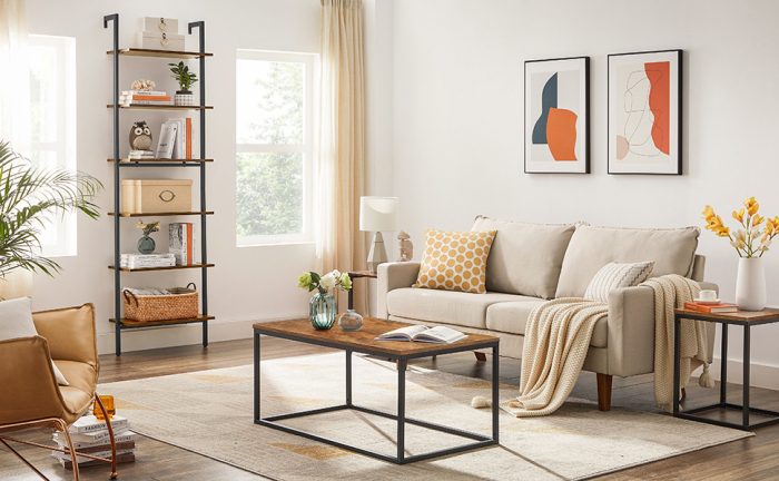 VASAGLE Etajera tip scara 6 rafturi, PAL si cadru metalic, 60x30x205 cm, maro rustic [8]