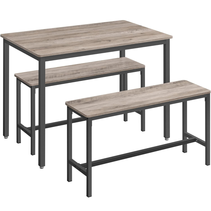 VASAGLE Masa de bar cu 2 banci, design industrial, 110x70x75cm, stejar sonoma [1]