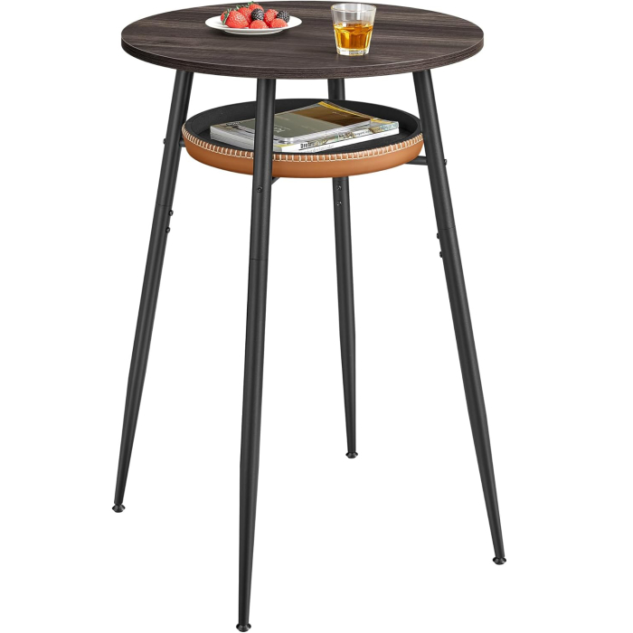 VASAGLE Masa de bar maro, 70x70x91 cm – design elegant cu piele artificiala, blat 60 cm, stabila si usor de asamblat [1]