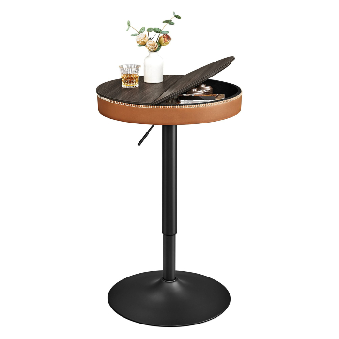 VASAGLE Masa de bar maro caramel, 59x59x(83-105) cm – inaltime reglabila, compartiment de depozitare [2]