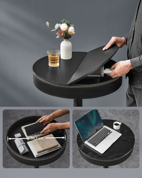 VASAGLE Masa de bar neagra, 59x59x(83-105) cm – inaltime reglabila, compartiment de depozitare [6]