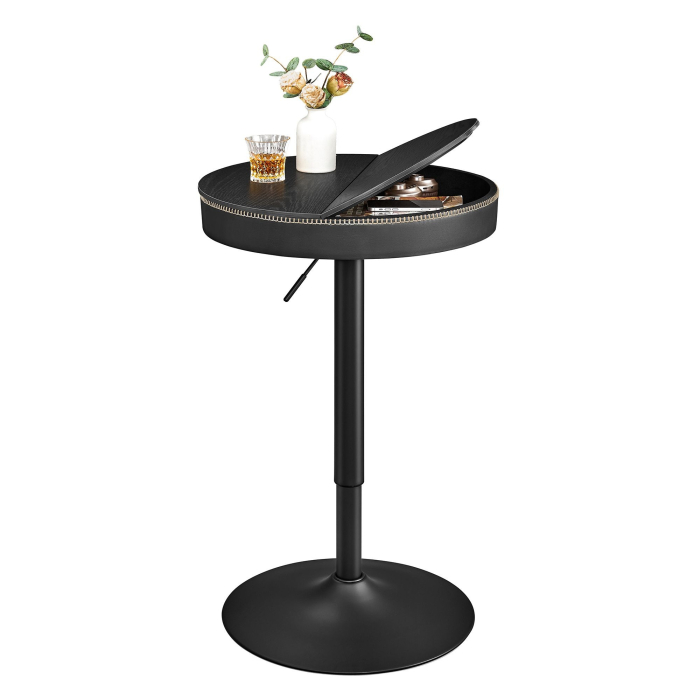 VASAGLE Masa de bar neagra, 59x59x(83-105) cm – inaltime reglabila, compartiment de depozitare [2]