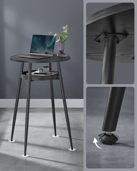 VASAGLE Masa de bar neagra, 70x70x91 cm – design elegant cu piele artificiala, blat 60 cm, stabila si usor de asamblat [6]