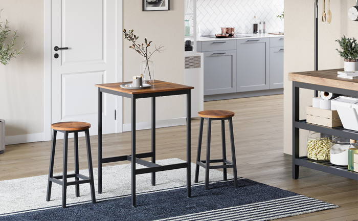 VASAGLE  Masa de bar pentru bucatarie, patrata, inalta, cadru de otel, 60x60x92cm, stil industrial, maro rustic si negru [9]