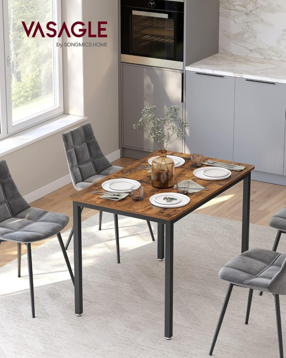Masa bucatarie 4 persoane cadru metalic industrial, 110x70x77 cm, design rustic, maro [7]