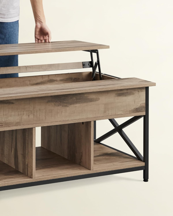 Masa de cafea cu inaltime reglabila, spatiu de depozitare ascuns, 60x100x(48-62) cm, gri stejar [6]