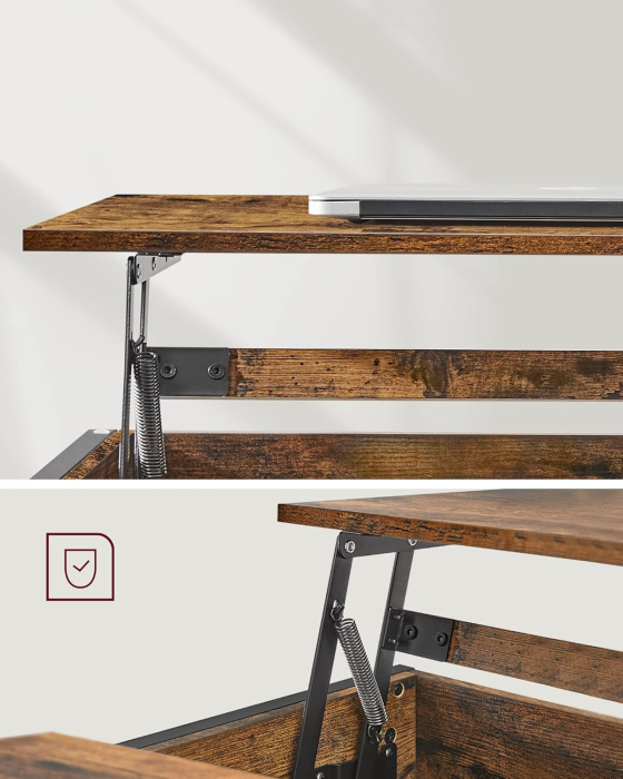 Masa de cafea cu inaltime reglabila, spatiu de depozitare ascuns, 60x100x(48-62) cm, maro rustic [9]