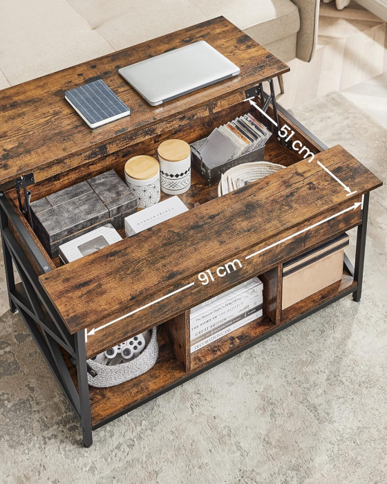 Masa de cafea cu inaltime reglabila, spatiu de depozitare ascuns, 60x100x(48-62) cm, maro rustic [8]