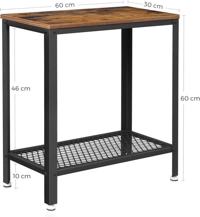 VASAGLE Masa de cafea laterala, cu 2 nivele, cadru din otel, 60x30x60cm, maro rustic [9]