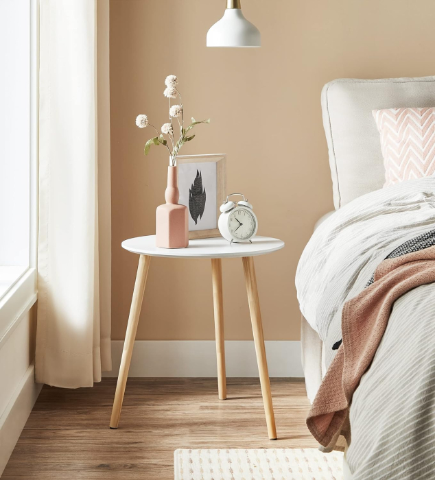 VASAGLE Masa de cafea, set de 2 bucati, picioare din lemn si blat MDF, design minimalist scandinav, 45x50cm si 35x35cm, alb [9]