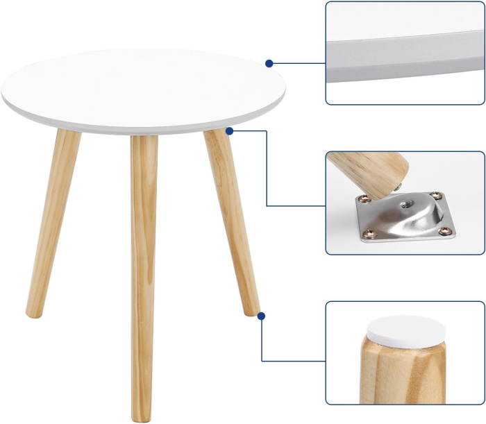 VASAGLE Masa de cafea, set de 2 bucati, picioare din lemn si blat MDF, design minimalist scandinav, 45x50cm si 35x35cm, alb [5]