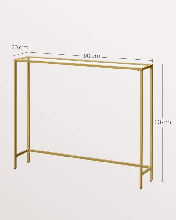 Masa de intrare, blat din sticla securizata, cadru metalic, 20x100x80 cm, auriu [3]