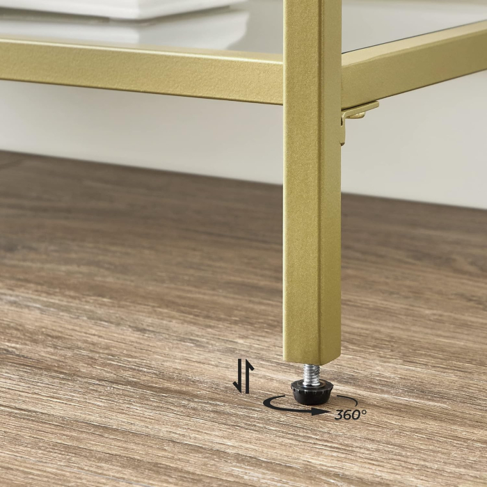 VASAGLE Masa de intrare, pe 3 nivele, blat din sticla securizata, cadru metalic, 30x130x73cm, auriu [9]