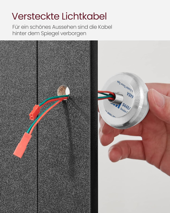 VASAGLE Masa de toaleta cu iluminare LED, cu oglinda, luminozitate reglabila, cu 2 sertare, 80x40x145cm, negru [7]