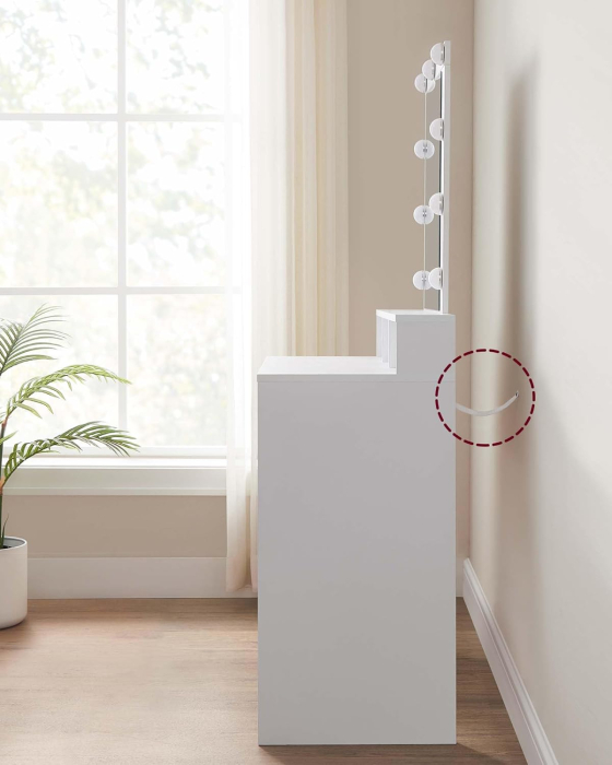 Masa de toaleta cu oglinda LED cu luminozitate reglabila, 2 sertare si 3 compartimente, 100x40x145 cm, alb [4]