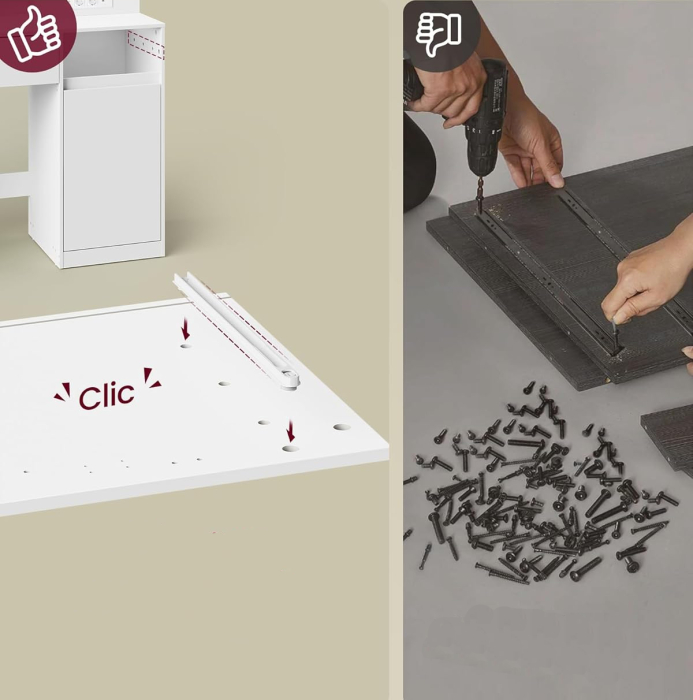 Masa de toaleta Kailyn cu oglinda, iluminare LED reglabila, priza integrata AC si USB, fronturi MDF, 40x107x144 cm, alb [3]