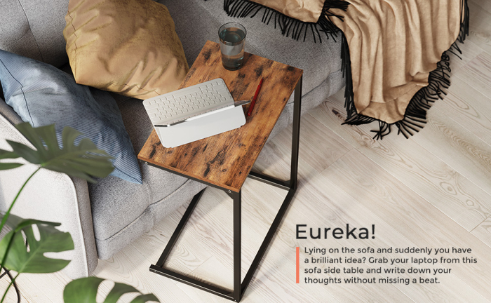VASAGLE Masa laterala pentru laptop sau servire masa, stil industrial, 55x35x66cm, maro rustic si negru [8]