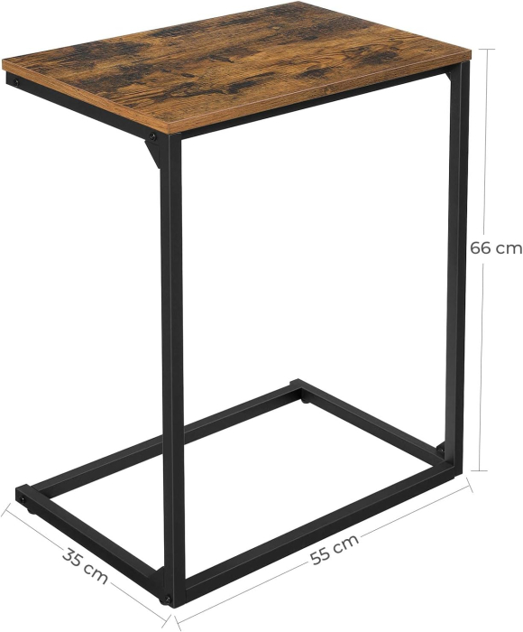 VASAGLE Masa laterala pentru laptop sau servire masa, stil industrial, 55x35x66cm, maro rustic si negru [3]