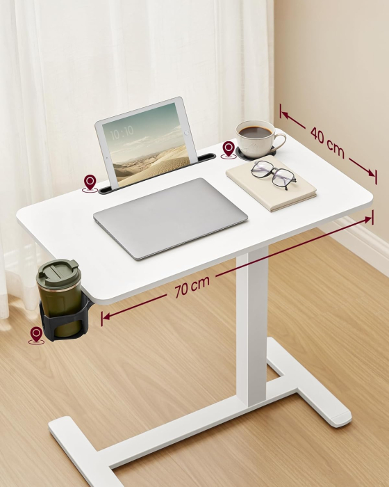 Masa tip birou, ajustabila cu roti pentru pat sau canapea, blat 70x40 cm, inaltime reglabila 65-102 cm, alb [6]