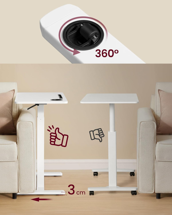 Masa tip birou, ajustabila cu roti pentru pat sau canapea, blat 70x40 cm, inaltime reglabila 65-102 cm, alb [7]