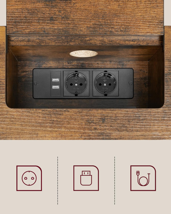 Masa tip consola ingusta, cu 2 prize si 2 porturi USB incorporate, 120x25x81 cm, maro rustic [6]