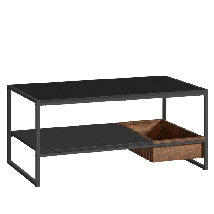 VASAGLE Masuta cafea cu sertar si raft inferior, structura otel, 100x55x45 cm, negru [1]
