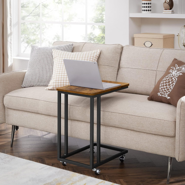 VASAGLE Masuta de cafea, cu cadru de otel si roti, 35x50x60cm, industrial, maro rustic si negru [5]