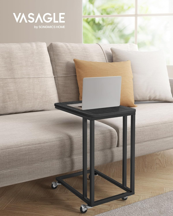 Masuta cafea mobila cu 4 roti sau picioare reglabile, cadru otel si blat PAL, max 25 kg, 35x50x60 cm, negru [3]