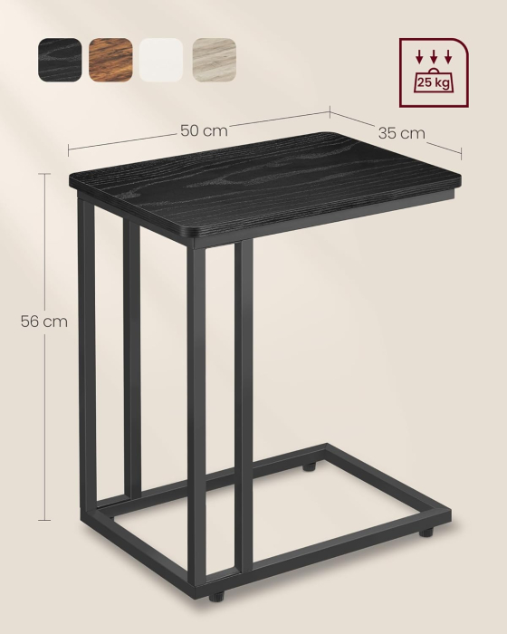 Masuta cafea mobila cu 4 roti sau picioare reglabile, cadru otel si blat PAL, max 25 kg, 35x50x60 cm, negru [5]
