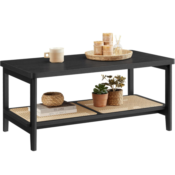 VASAGLE Masuta de cafea, din MDF, cu spatiu de depozitare pe 2 nivele, 55x100x45 cm, negru [2]