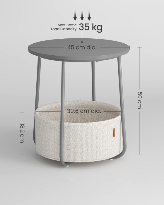 VASAGLE Masuta de cafea rotunda cu cos de stofa, stil modern, 45x50cm, gri [7]