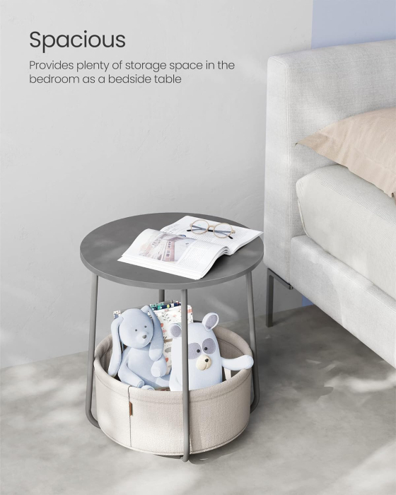 VASAGLE Masuta de cafea rotunda cu cos de stofa, stil modern, 45x50cm, gri [8]
