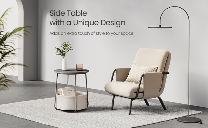 VASAGLE Masuta de cafea rotunda cu cos de stofa, stil modern, 45x50cm, gri [4]