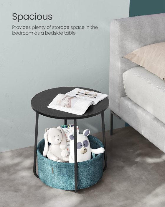 Masuta de cafea rotunda cu cos de stofa, stil modern, 45x50cm, negru cu turcoaz inchis [3]