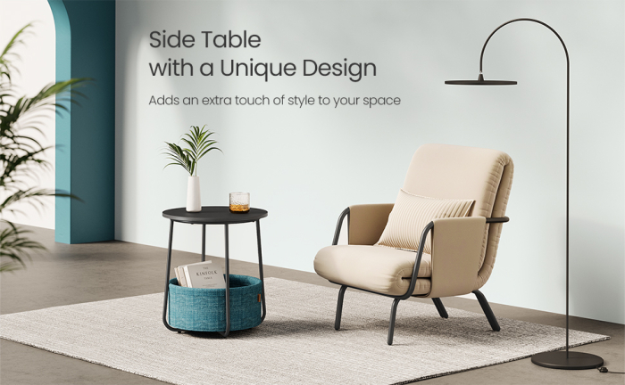 Masuta de cafea rotunda cu cos de stofa, stil modern, 45x50cm, negru cu turcoaz inchis [7]