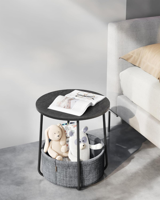 VASAGLE Masuta de cafea rotunda cu cos de stofa, stil modern, 45x50cm, negru-gri [2]