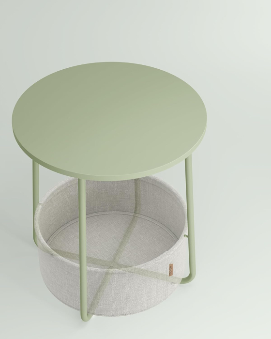 Masuta de cafea rotunda cu cos de stofa, stil modern, 45x50cm, verde cu crem [4]